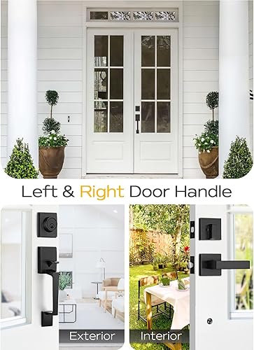 Miniatura 27 de Manija negra para puerta delantera, juego de manijas de puerta de entrada sin bloqueo, manija de puerta exterior negra, juego de manijas de puerta
