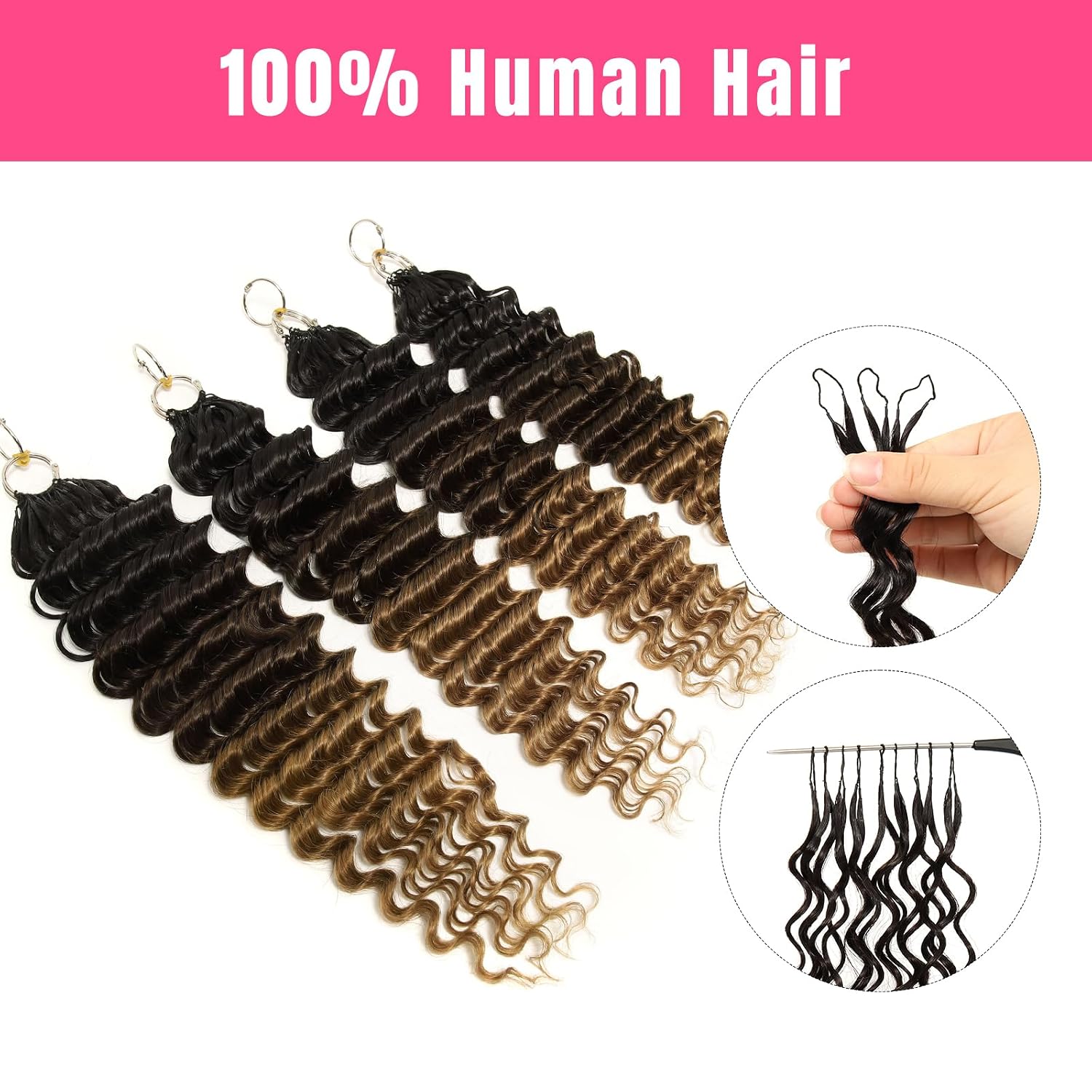 WOWANGEL Deep Wave Feather Crochet Braid Human Hair Extensions, 100% Real Human Hair Knotless Pre-Separated Crochet Hair for Black Women, 18 Inch, 1BT4T30,4PACK