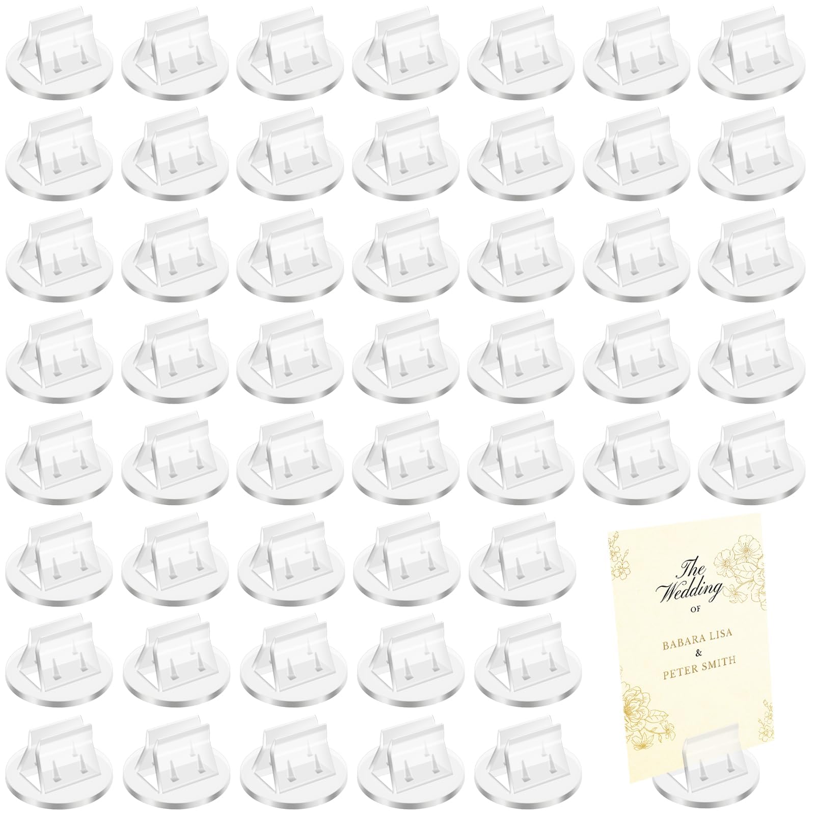 BLMHTWO 50PCS Acrylic Card Stands Table Sign Holder Stand Card Display Place Cards Holders Table Menu Holders Small Clear Plastic Display Stands for Wedding Photos Memos Pictures Display (Mini,Light)
