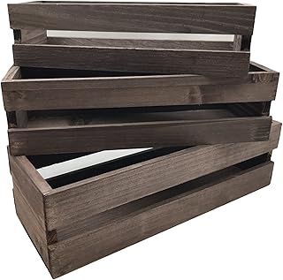3 Pack Wood Craft Crate Caddy Set | Nesting  wood crates for display  wooden box - Compare price