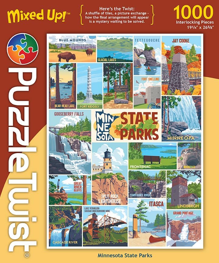 PuzzleTwist - Minnesota State Parks - 1000 Piece Jigsaw Puzzle, Mixed Up Series, Unique, Challenging, Fun for Adults, Family, Kids, Made in USA