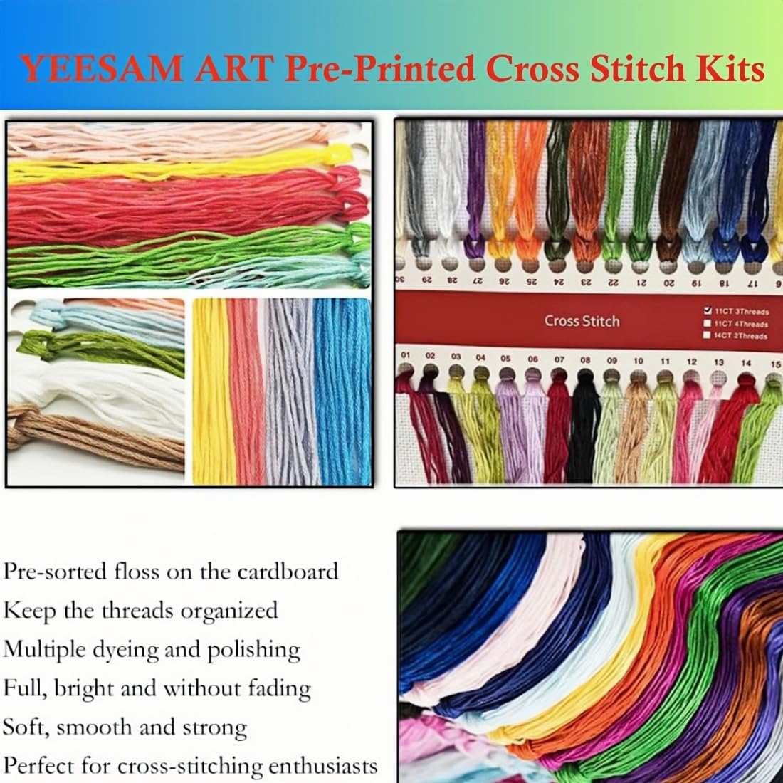YEESAM ART 5 Pack Cross Stitch Bookmarks Kits Pre Printed for Adults & Beginners Preface to Book Five, 14ct DIY Stamped Cross-Stitch Embroidery Bookmark Making Kit for Gift 20x6cm