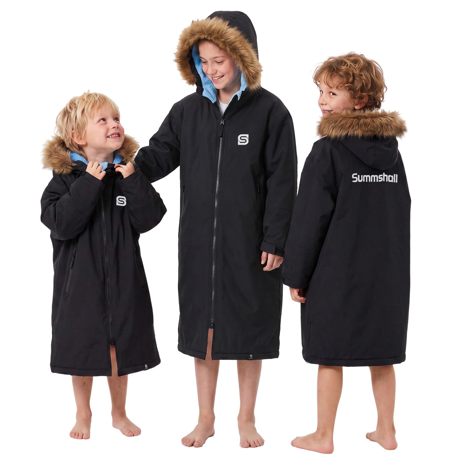 Parka de natación impermeable con cuello de felpa para niños