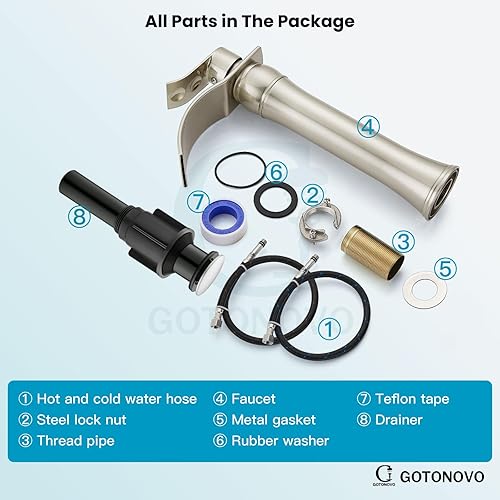 Miniatura 9 de gotonovo Grifo de fregadero de cascada para fregadero de 1 agujero, grifo alto de lavabo de baño de una sola manija, grifo de baño de cascada de