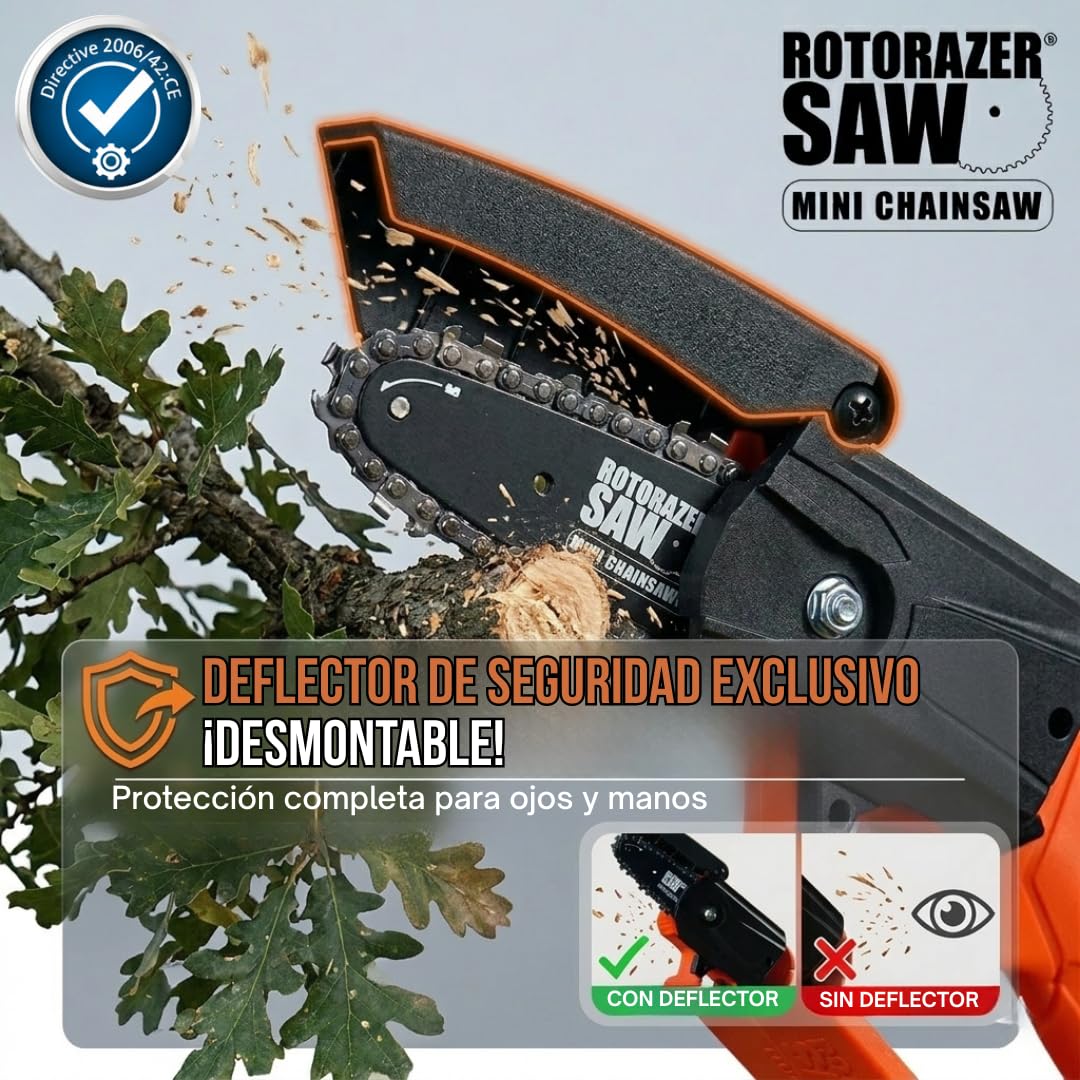 ROTORAZER Mini Motosierra de Batería 21V - Sierra Eléctrica de Mano con Deflector de Seguridad Exclusivo, Motor de Cobre Puro, Sierra de Mano Ligera para Poda de Jardín y Corte de Madera