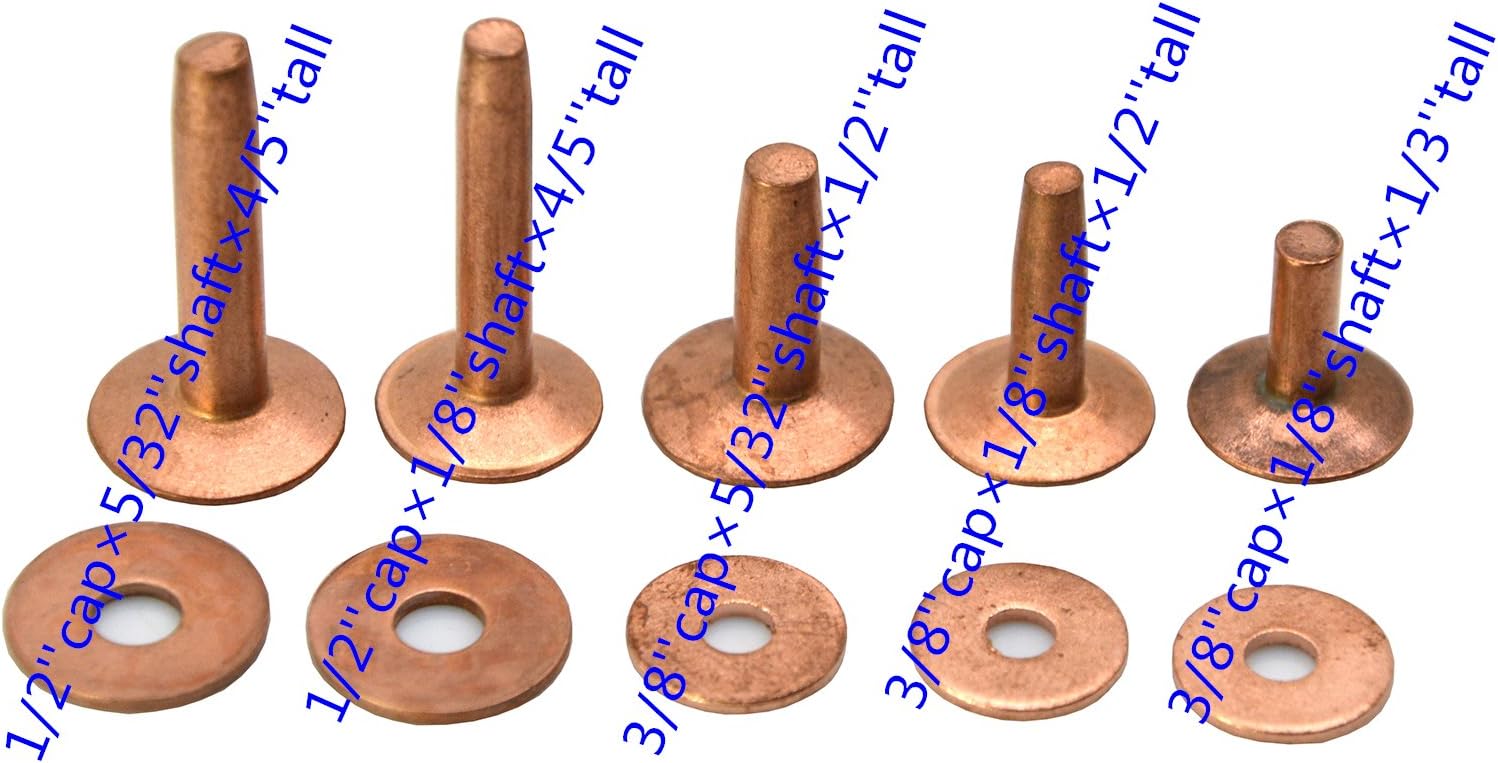 Okones Pack of 40,1/2''Cap×1/8''Shaft×4/5''Tall,Solid Copper Rivets and Burrs Studs Spike for Leather Craft Belt Wallet (1/2''Cap×1/8''Shaft×4/5''Tall, red Copper)