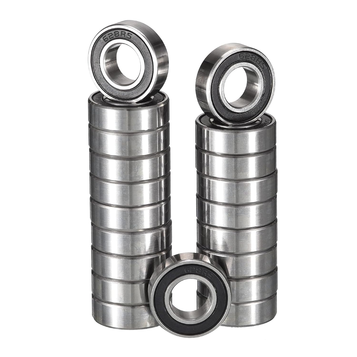 628-2RS Deep Groove Ball Bearings, ID 8mm x OD 24mm x Width 8mm Miniature Bearings, Double Rubber Sealed Ball Bearing Pre-Lubricated Chrome Steel Z2 Lever 20pcs