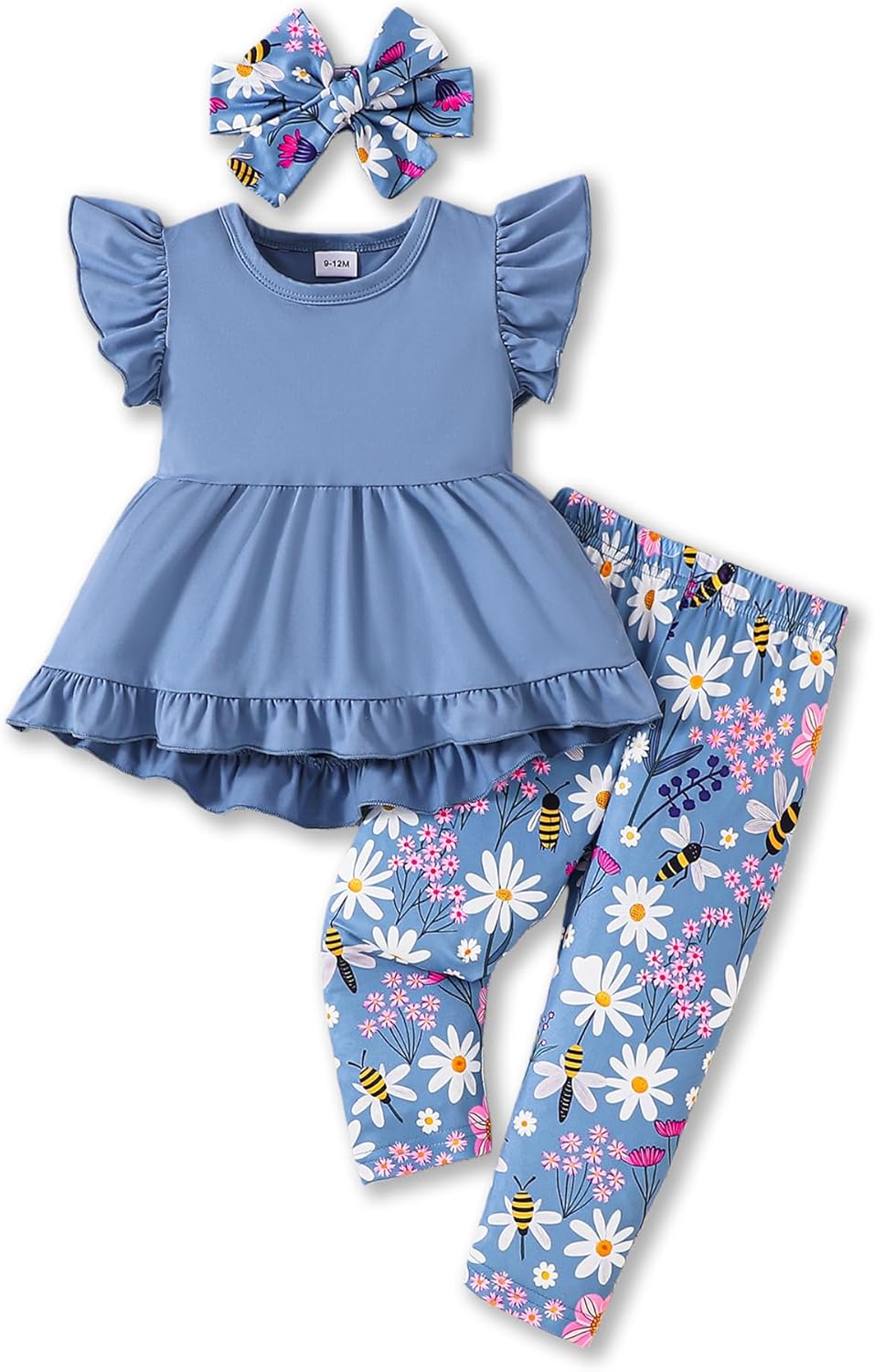 Toddler Baby Girl Clothes Infant Girl Outfits Fall Ruffle Floral T-Shirt Top Pants Set Winter Spring Clothes