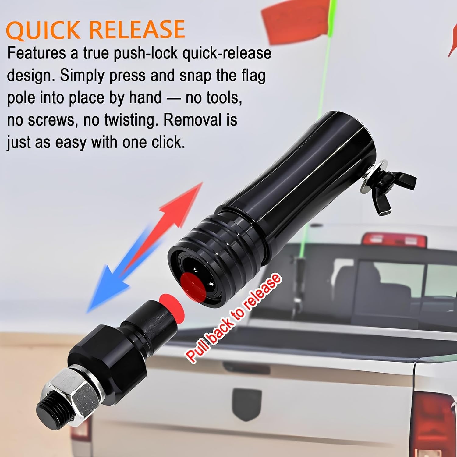 2-Pack Quick Release Flag Pole Mount for SUV & Pickup Trucks – Bolt-On Flag Holder for 1/4" & 5/16" Whip Flag Poles – Dual Mount Set for Tailgate, Truck Bed & Bed Rack Installation (Black)