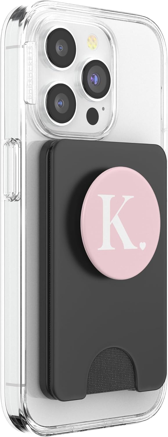 Light Pink White Monogram Letter K Initial Heart Design PopSockets PopWallet for MagSafe