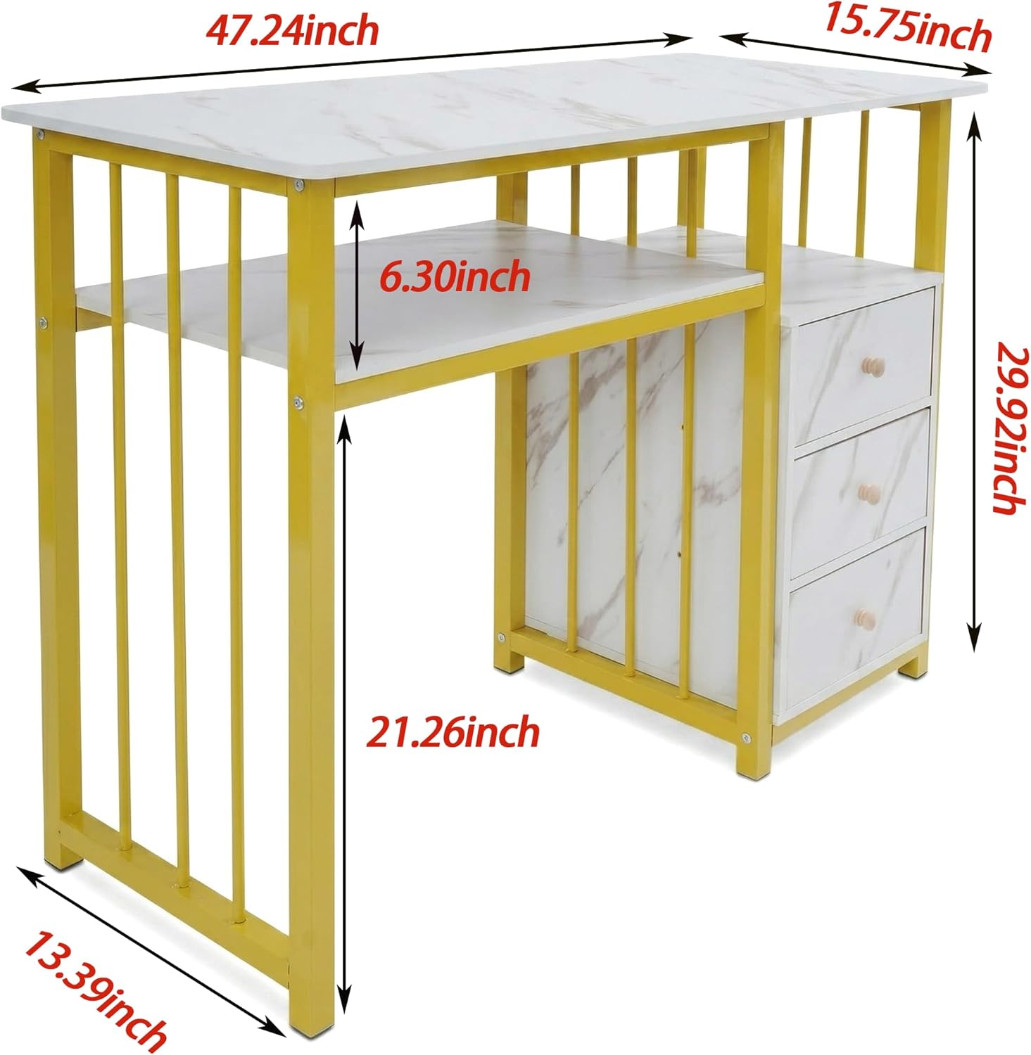 Nail Tech Table with 3 Drawers, Modern Manicure Table with Shelves, Marbling Texture Manicure Desk with Storage for Nail Station Beauty Salon Spa 47x16x30in