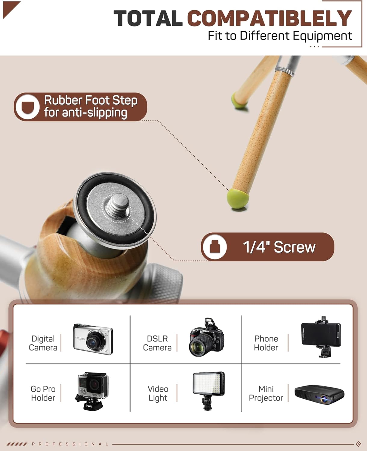 IFOOTAGE Timberpod Mini Tripod, Small Camera Tripod with 1/4" Screw, Professional Tabletop Tripod for DSLR Camera, Mobile Phone and Action Cameras, Handheld Mini Tripod Wood（Sliver）