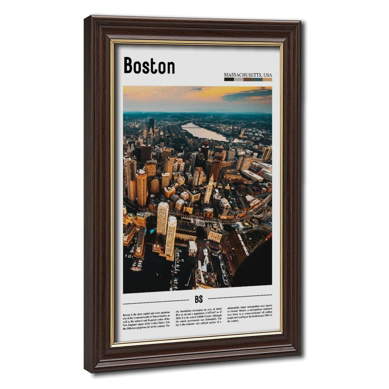 Wcyb Mokume Gane Frame Boston Massachusetts、 The United States Of America Landscape Travel Prints Posters Canvas Deco Paintings Wall Art For Office Living Room Hangable Fram