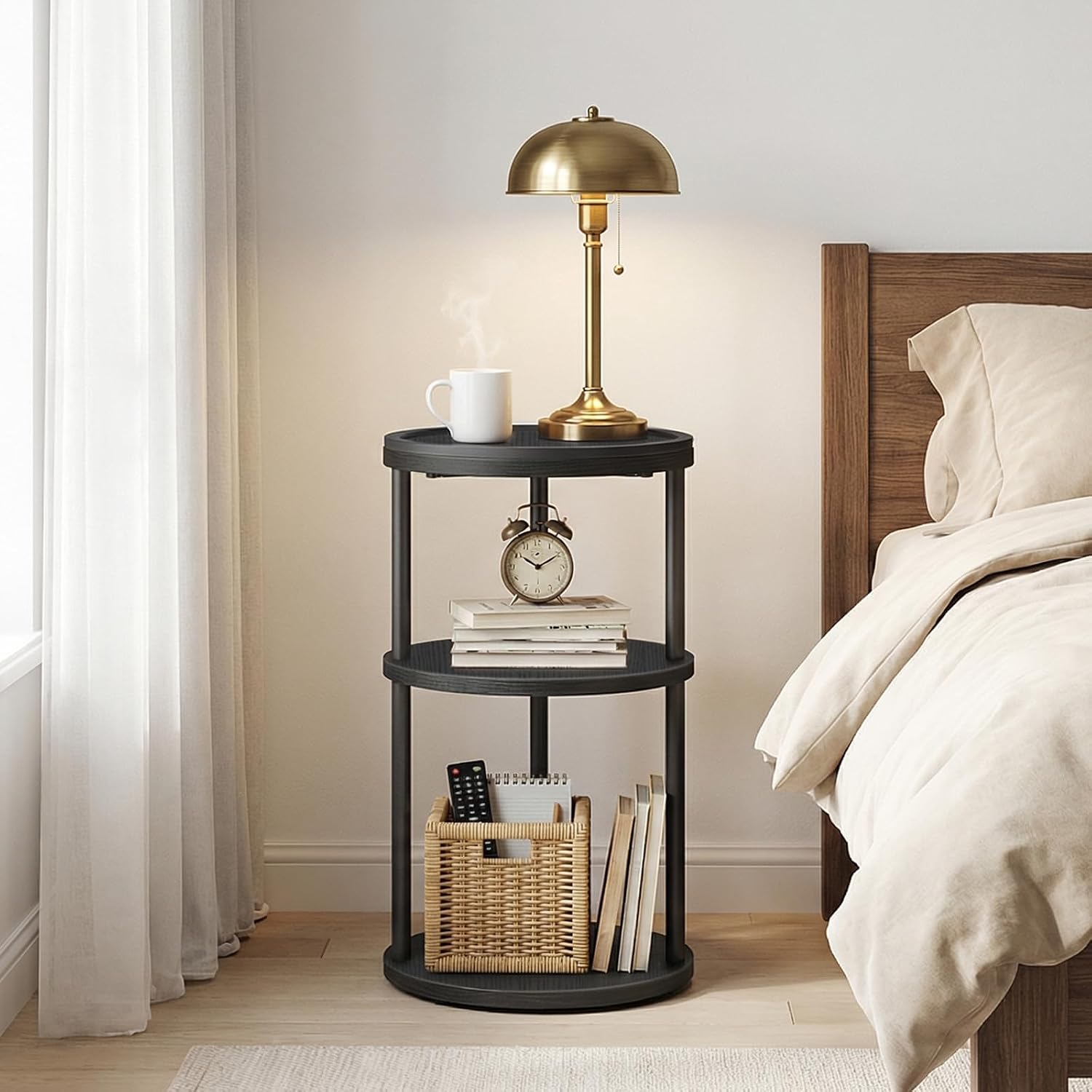 MAHANCRIS Small Round Side Table, 3-Tier Circle End Table for Small Space