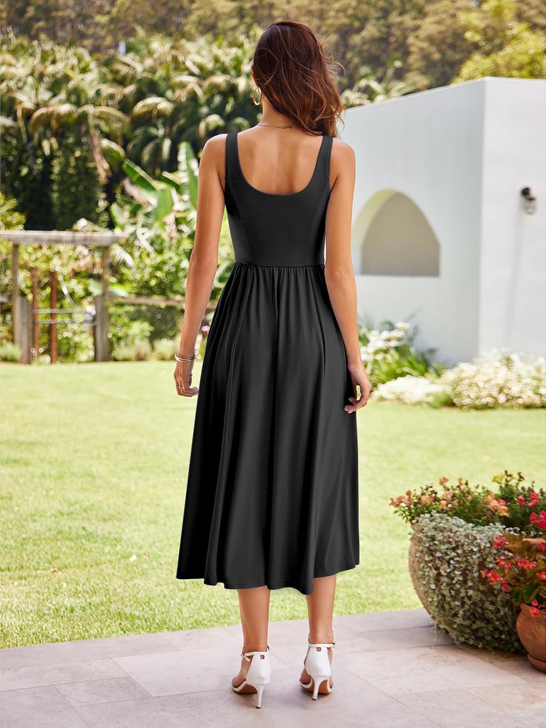 Sureple Midi Dresses for Women 2026 Spring Square Neck Tank Sleeveless A Line Casual Summer Sundresses with Pockets - Image 8