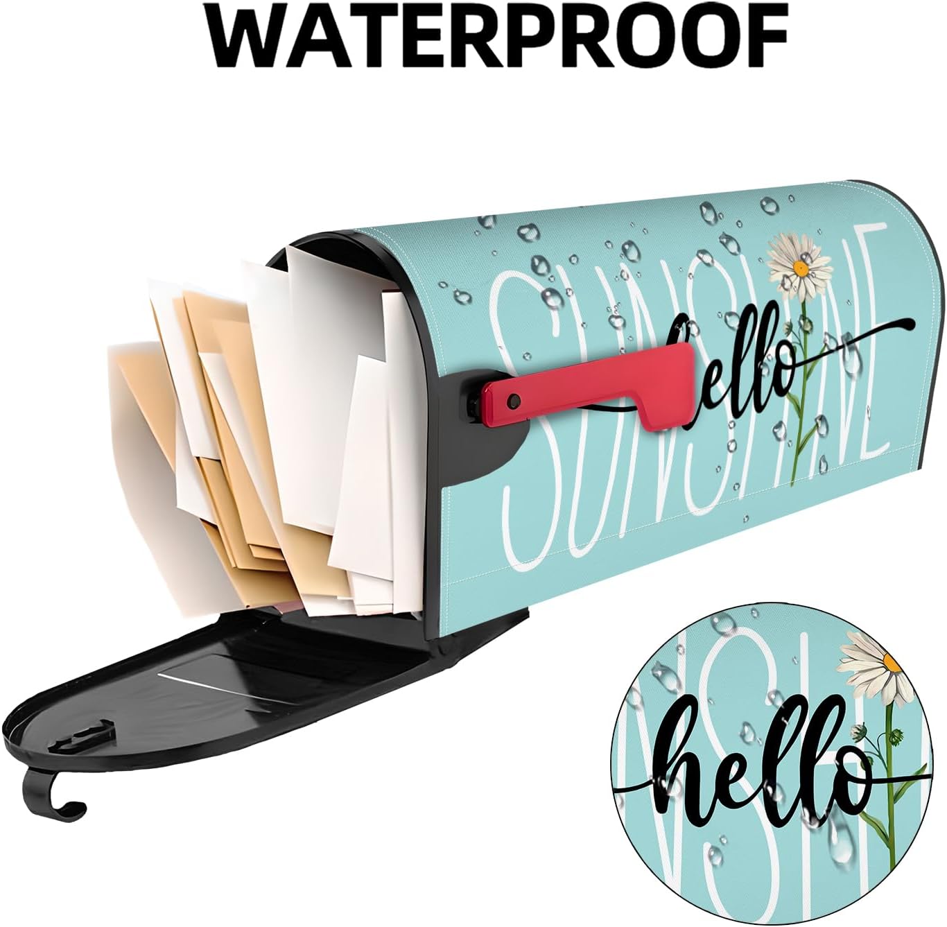Spring Summer Mailbox Cover 25.5x21 Inch, Hello Sunshine Daisy Post Letter Box Covers, Seasonal Magnetic Waterproof Mail Wraps for Outdoor Yard Garden Oversized Mailbox Decor