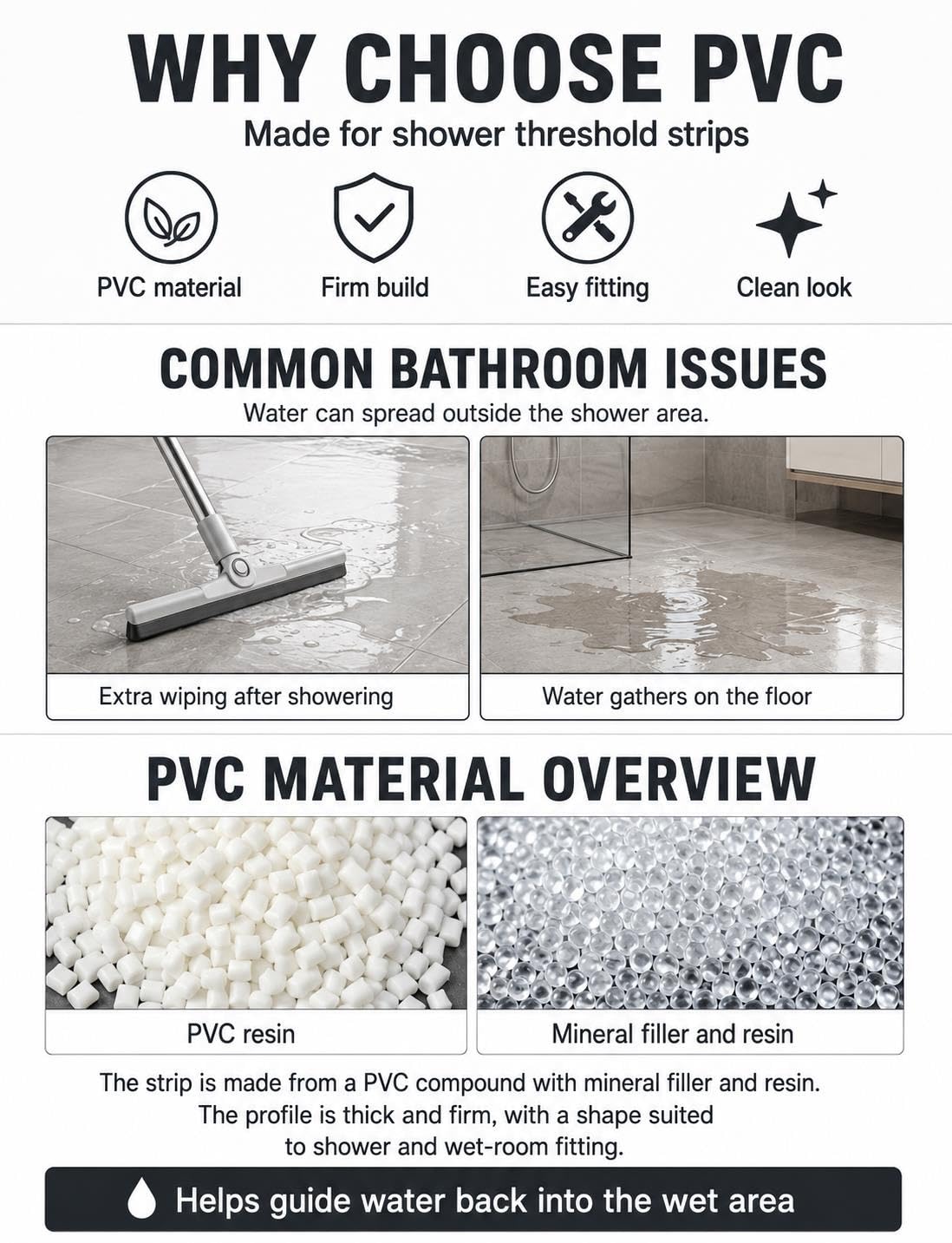 Barriera Acqua PVC per Doccia, Soglia Doccia per Bagno e Lavanderia
