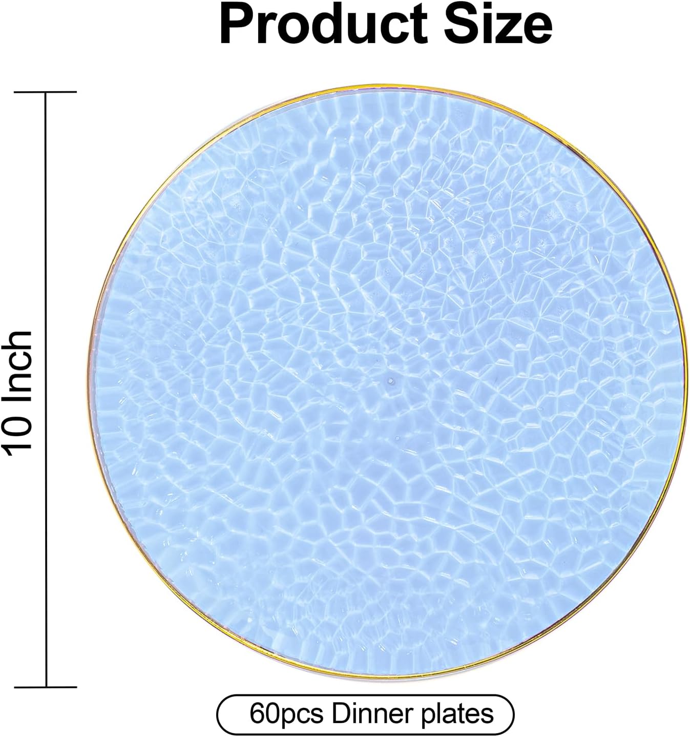 Rubtlamp 60 Pcs Blue Gold Plastic Plates, 10 inch Blue Plastic Dinner Plates, Hammer Pattern Design - Fancy Clear and Gold Disposable Plates Ideal for Party - Image 2