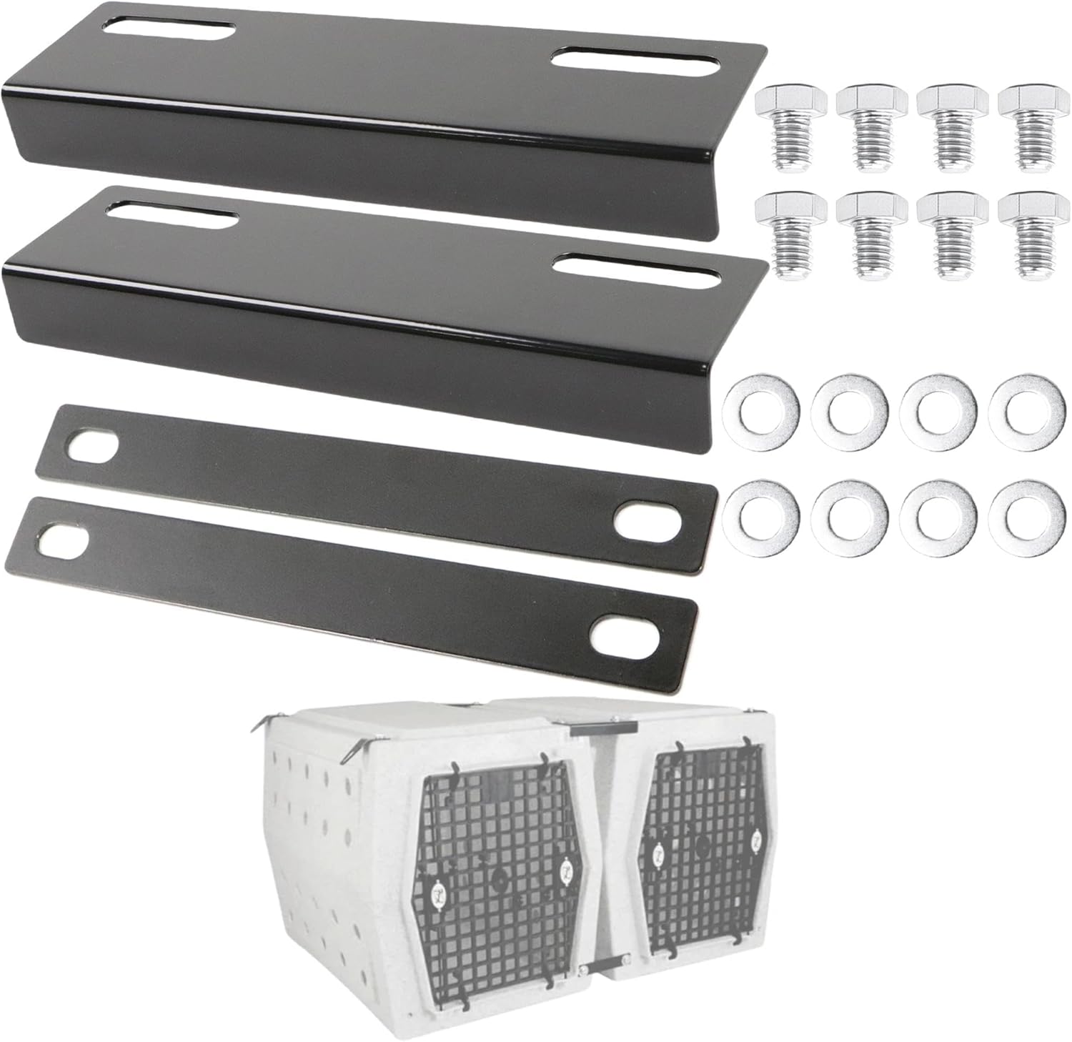 Coupler Kit for Kennel – Gen 2 Only, 2 Top Brackets & 2 Bottom Braces with 8 Mounting Bolts & Washers, Compatible with RuffLand Kennels Medium, Intermediate, Large Dog Kennel（Not for X-Large）