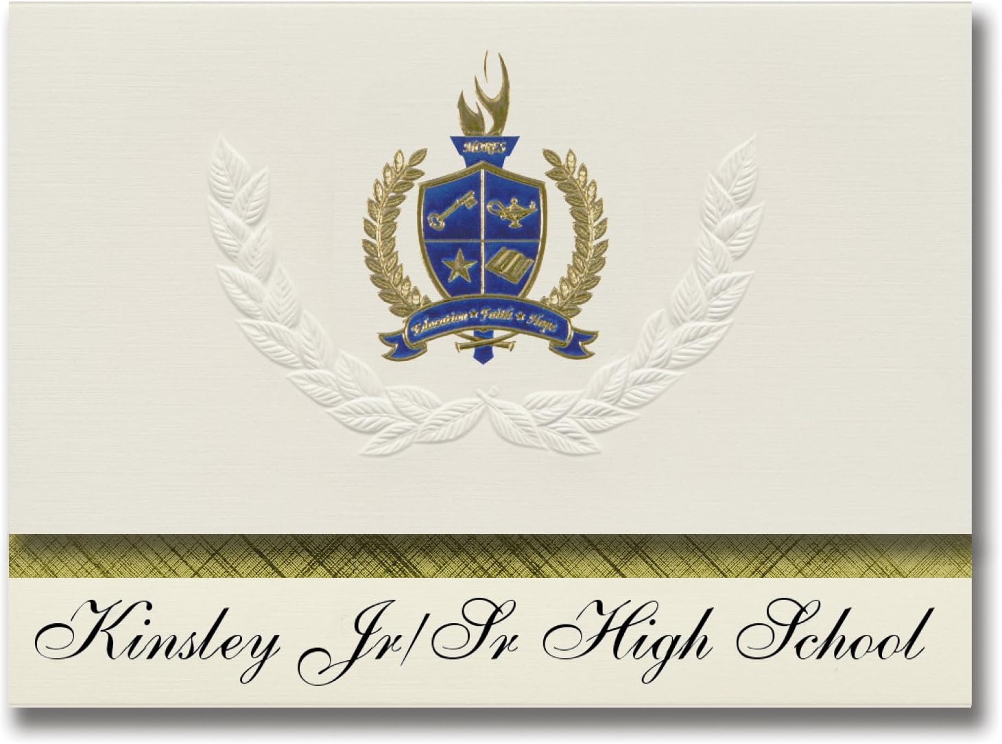 Signature Announcements Kinsley Jr/Sr High School (Kinsley, KS) Graduation Announcements, Presidential style, Basic package of 25 with Gold & Blue Metallic Foil seal