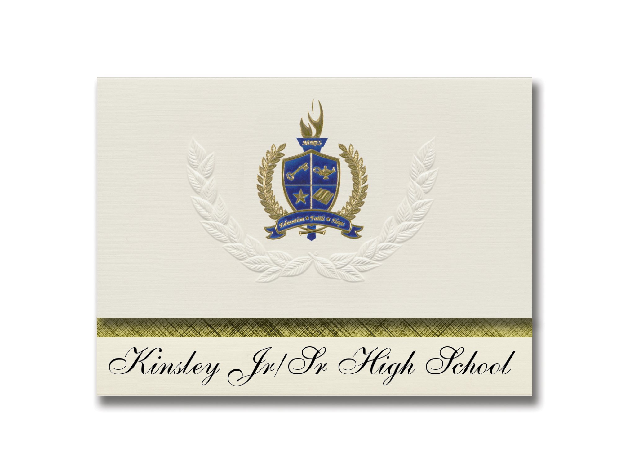 Signature Announcements Kinsley Jr/Sr High School (Kinsley, KS) Graduation Announcements, Presidential style, Basic package of 25 with Gold & Blue Metallic Foil seal