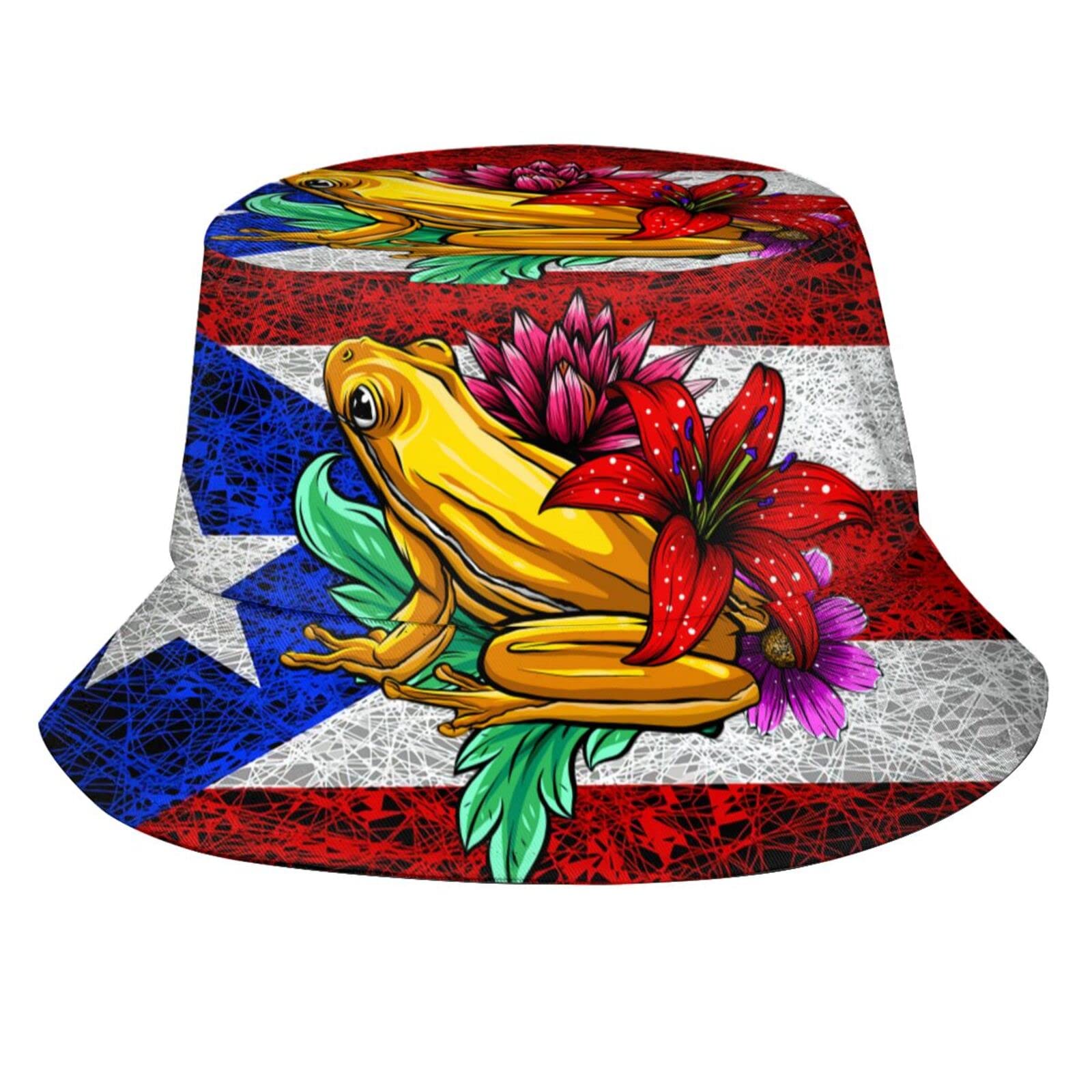 Puerto Rico Flag Bucket Hat Sun Protection Wide Brim Hat Packable Summer Travel Boonie Cap for Women Men