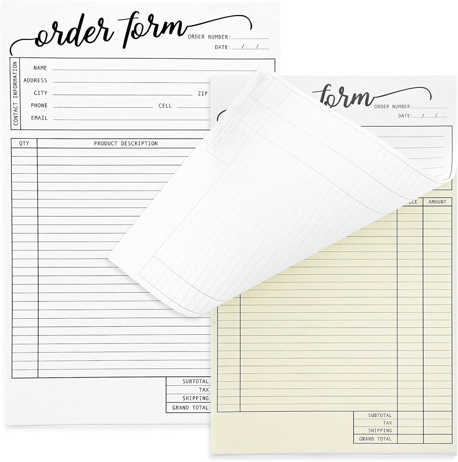 Order Forms Invoice Book for Small Business, Work Receipt, 2 Part Carbonless (2 Pack, 50 Sets Each) : Office Products