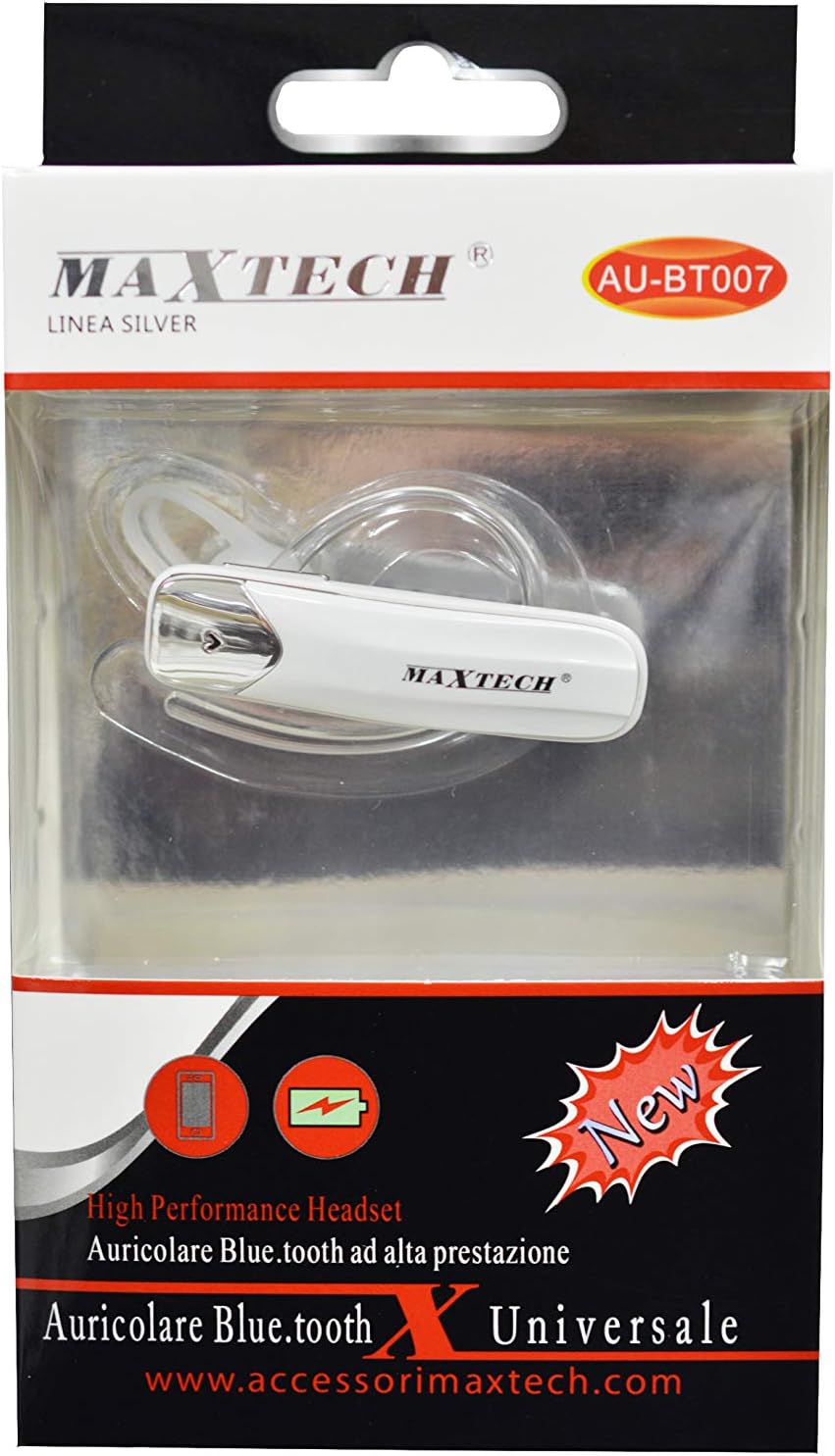 MaxTech Auricolare Bluetooth Mono Cuffia Wireless Headset Microfono  Incorporato Telefono : Amazon.it: Elettronica