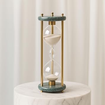 Finnegan Green Marble Hourglass Decorative Object Stone, Glass & Metal Sand Timer Modern Home Decor Accent Shelf & Coffee Table Decor for Office & Living Room 11", Black