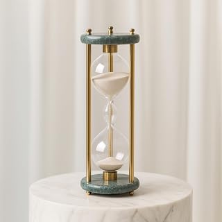 Finnegan Green Marble Hourglass Decorative Object – Stone, Glass & Metal Sand Timer Modern Home Decor Accent – Shelf & Coffee Table Decor for Office & Living Room – 11", Black