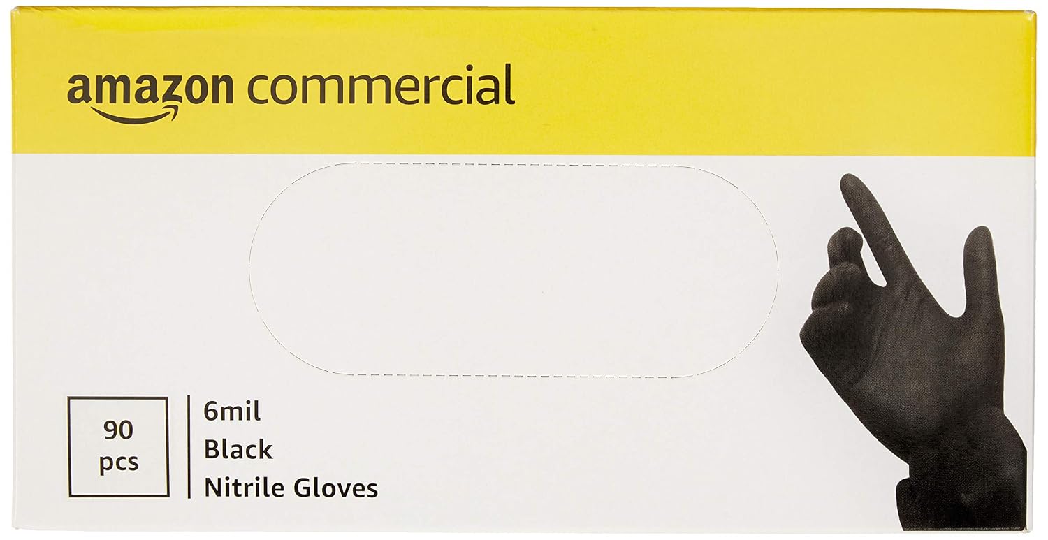 AmazonCommercial Powder Free, Textured Disposable Nitrile Gloves, 6 mil, Black, 240mm, Size XXL, 90 per Pack