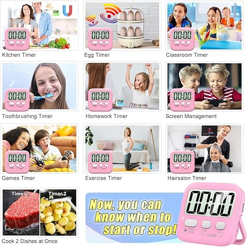 Miniatura 76 de Antonki Paquete de 2 temporizadores digitales para niños, temporizadores de cocina magnéticos de cuenta regresiva para cocinar, huevos, aula, 2 x