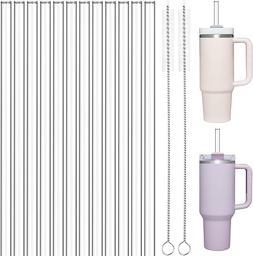 Miniatura 9 de NiHome 12 popotes reutilizables de vidrio transparente aptos para vaso Stanley H2.0 de 40 onzas con 2 cepillos, 12 pulgadas de largo, 0.4 pulgadas