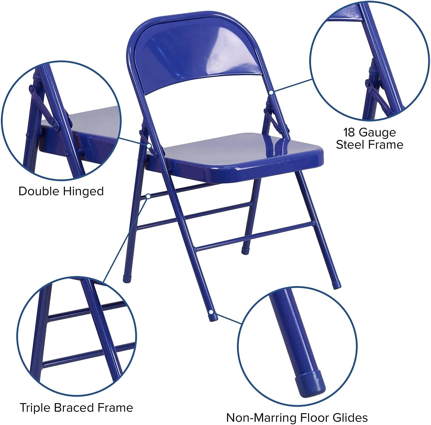 Flash Furniture 2 Pack HERCULES COLORBURST Series Cobalt Blue Triple Braced & Double Hinged Metal Folding Chair