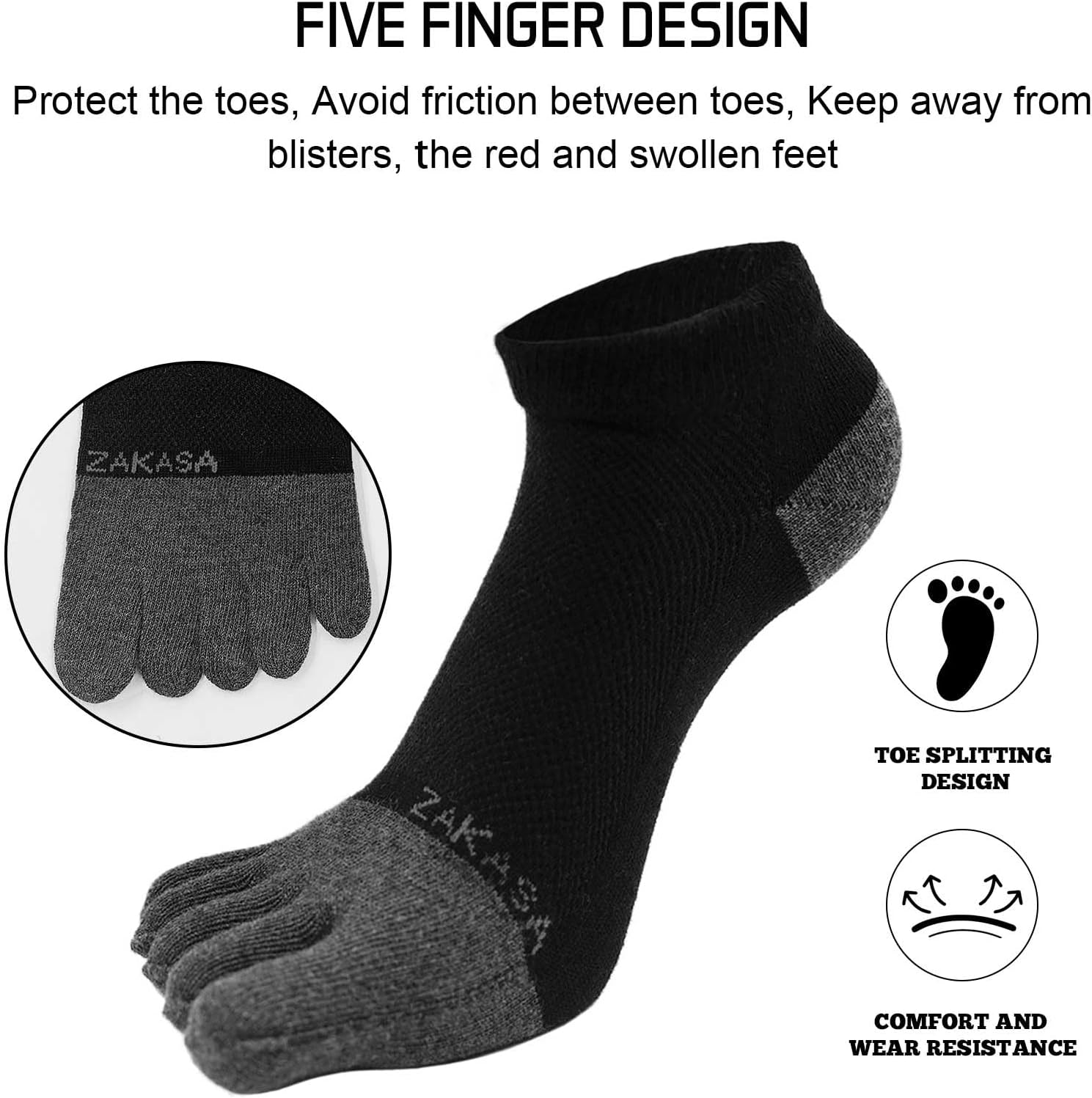 CaiDieNu Toe Socks for Men: Five Finger Cotton Athletic Crew Socks No Show Breathable Running Ankle Socks 5 Pairs Size 8-12 - Image 5