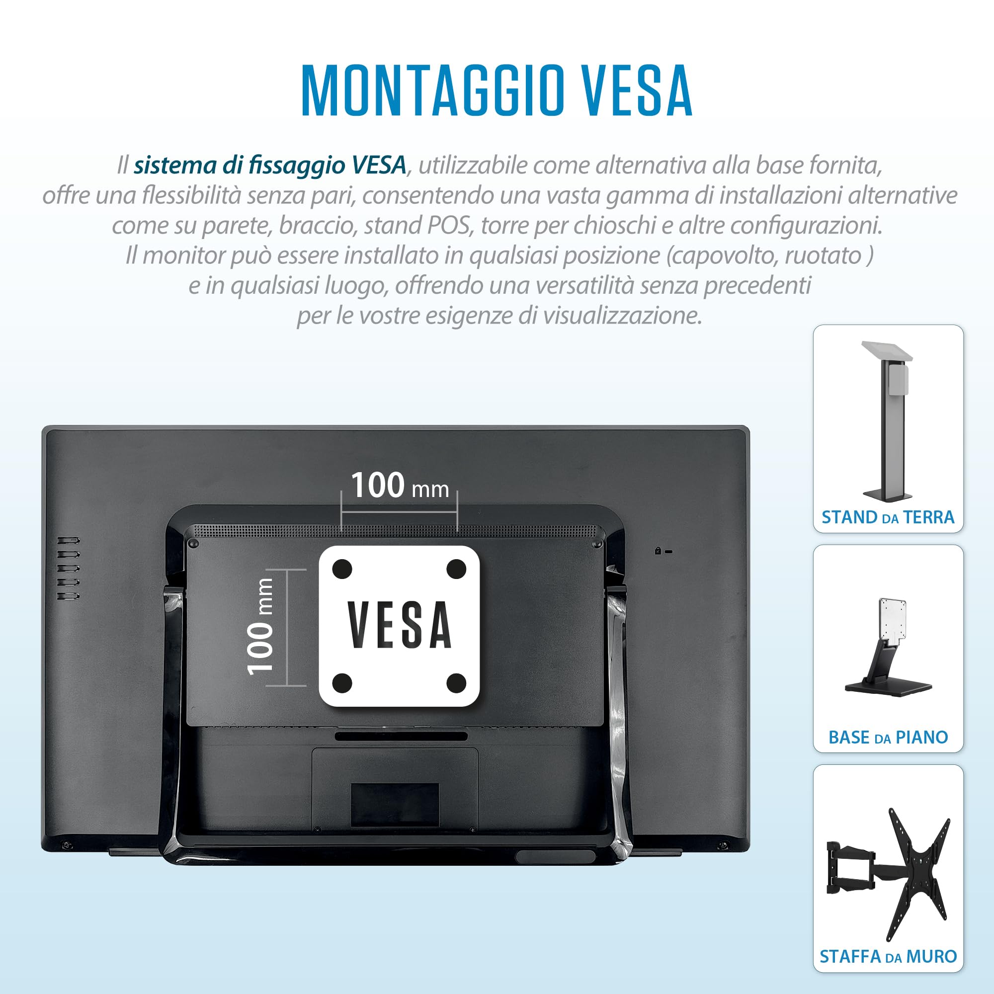 Atlantis Monitor Touch 27 pollici Full HD a 10 tocchi, vetro 7H | 1920x1080 HDMI/VGA/DP, inclinazione 15°-50°, contrasto 1000:1, angolo 178°, VESA 100, cod. A05-T27A-VHDM