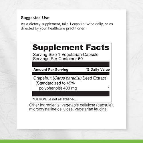Miniatura 6 de DAVINCI Labs Extracto de semilla de pomelo 400 mg – Apoya la salud intestinal digestiva y digestiva – Sin gluten, vegetariano – 60 cápsulas