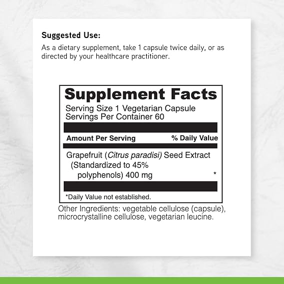 DAVINCI Labs Grapefruit Seed Extract 400 mg - Supports GI & Digestive Gut Health - Gluten Free, Vegetarian - 60 Capsules (30-Day Supply)