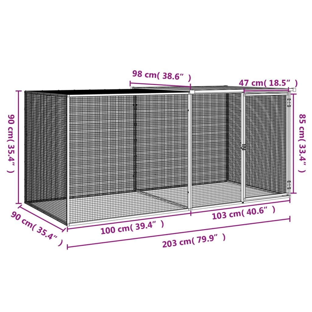 ADWOA Gabbia Polli Tetto Grigio Chiaro 203x98x90 cm Acciaio Zincato,Recinto per Cani da Giardino, Gabbia per Conigli, Recinto per Animali Domestici, Gatti, Cuccioli, Porte con Chiavistello e Parasole,