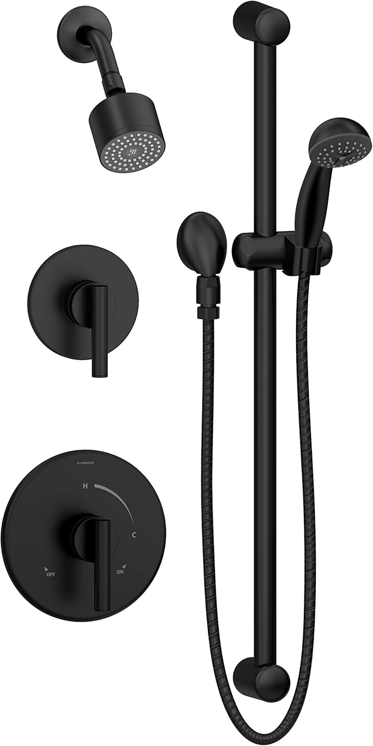 Symmons 3505-H321-V-CYL-BMB1.5TRM Dia 2-Handle 1-Spray Shower Trim with 1-Spray Hand Shower in Matte Black (Valves Not Included)