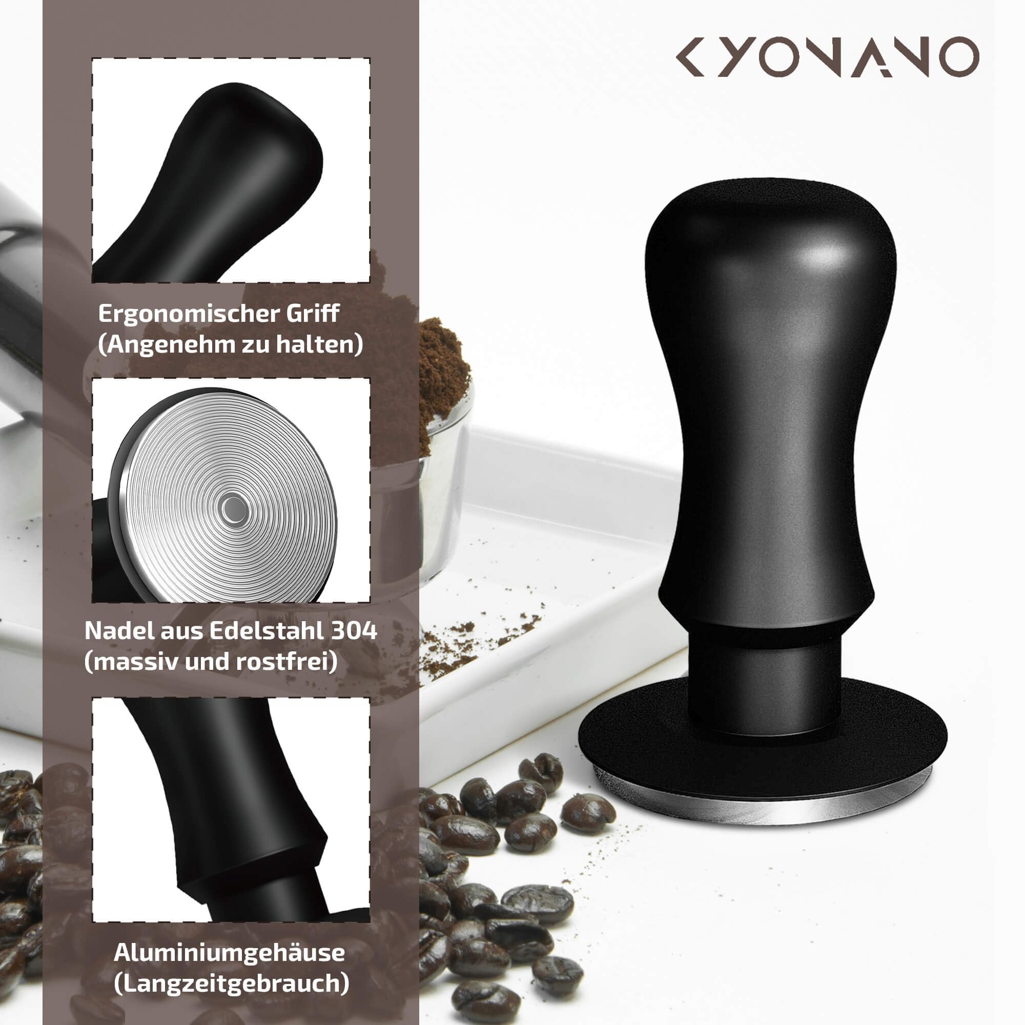 Pressino Per Caff&egrave; Espresso KYONANO Da 58 Mm - Con Molla Calibrata A 13,6 Kg, Base Ondulata, Manico In Alluminio