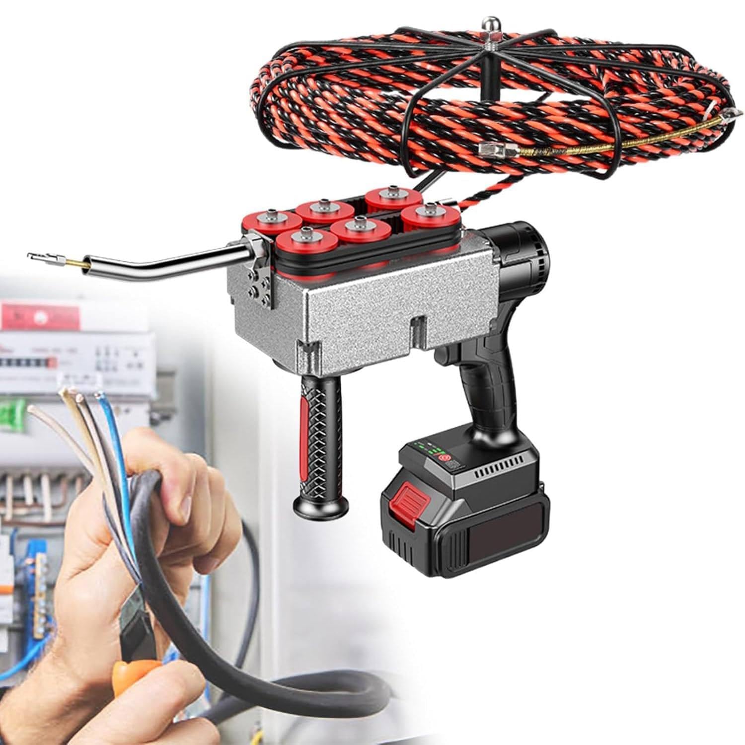 Enhebrador De Agujas Para Electricista Totalmente Automático, Tirador De Cables, Enhebrador De Agujas Eléctrico Con Batería De Litio, Velocidad De Tracción De Cables 40 M/Min,1Battery-37500mah