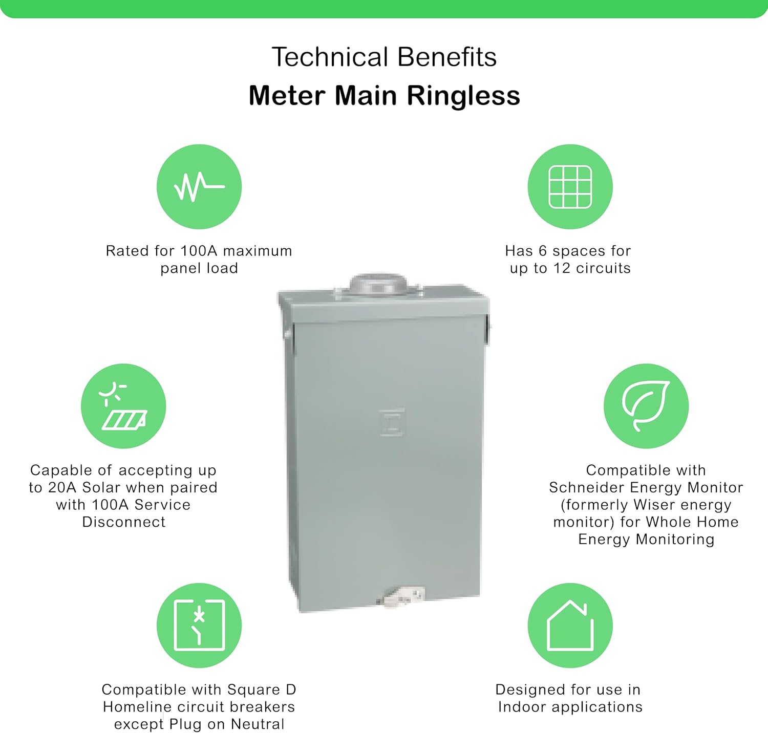Square D by Schneider Electric Homeline 100 Amp Outdoor Main Lug Load Center, Circuit Breaker Box, 6-Space 12-Circuit, 120/240 VAC, UL Listed, Rainproof NEMA 3R Enclosure (HOM612L100RBCP)