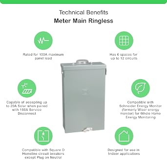 Square D by Schneider Electric Homeline 100 Amp Outdoor Main Lug Load Center, Circuit Breaker Box, 6-Space 12-Circuit, 120/240 VAC, UL Listed, Rainproof NEMA 3R Enclosure (HOM612L100RBCP)