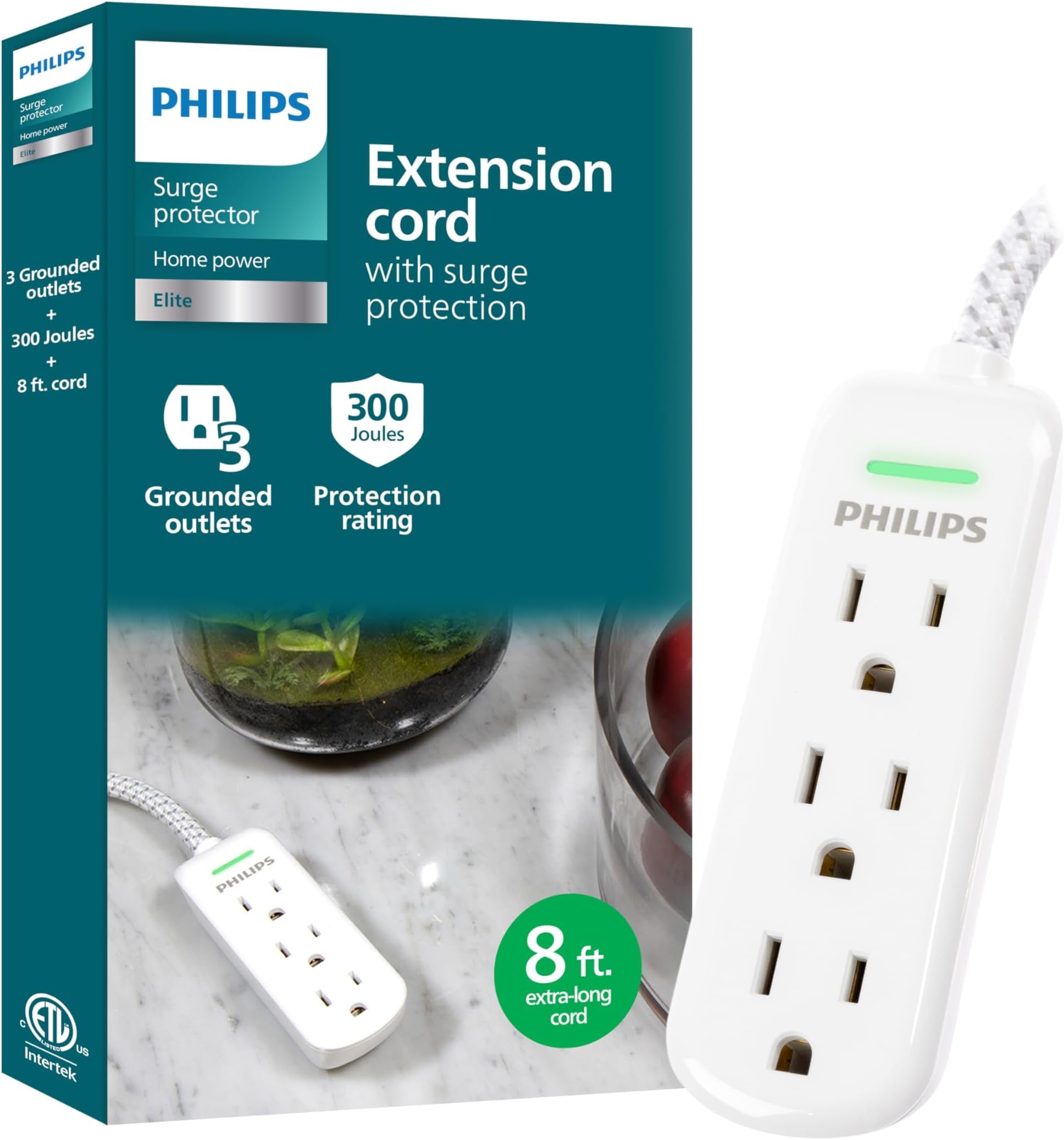 Philips 3-Outlet Extension Cord - Surge Protection -8