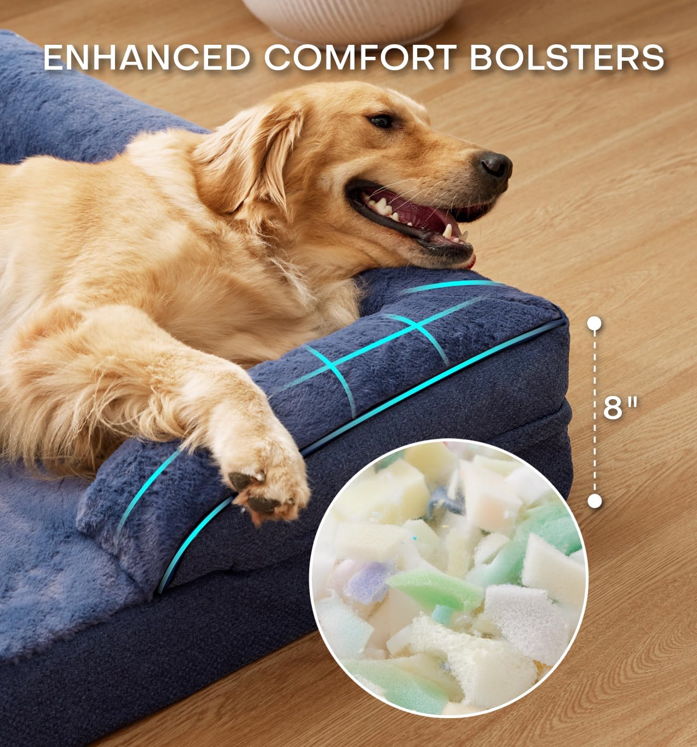 Made4pet Dog Bed Orthopedic Dog Sofa for Large Dogs,Supportive Foam Pet Cushions Bed with Washable Removable Cover, Egg-Crate Foam, Waterproof Lining Bottom, Blue, 42 * 32 * 8 Inch