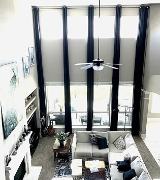 Ikiriska Blackout Extra Long Curtain. 12-24 ft Long Darkening Custom Made Drape Black, 50" Wx96 L