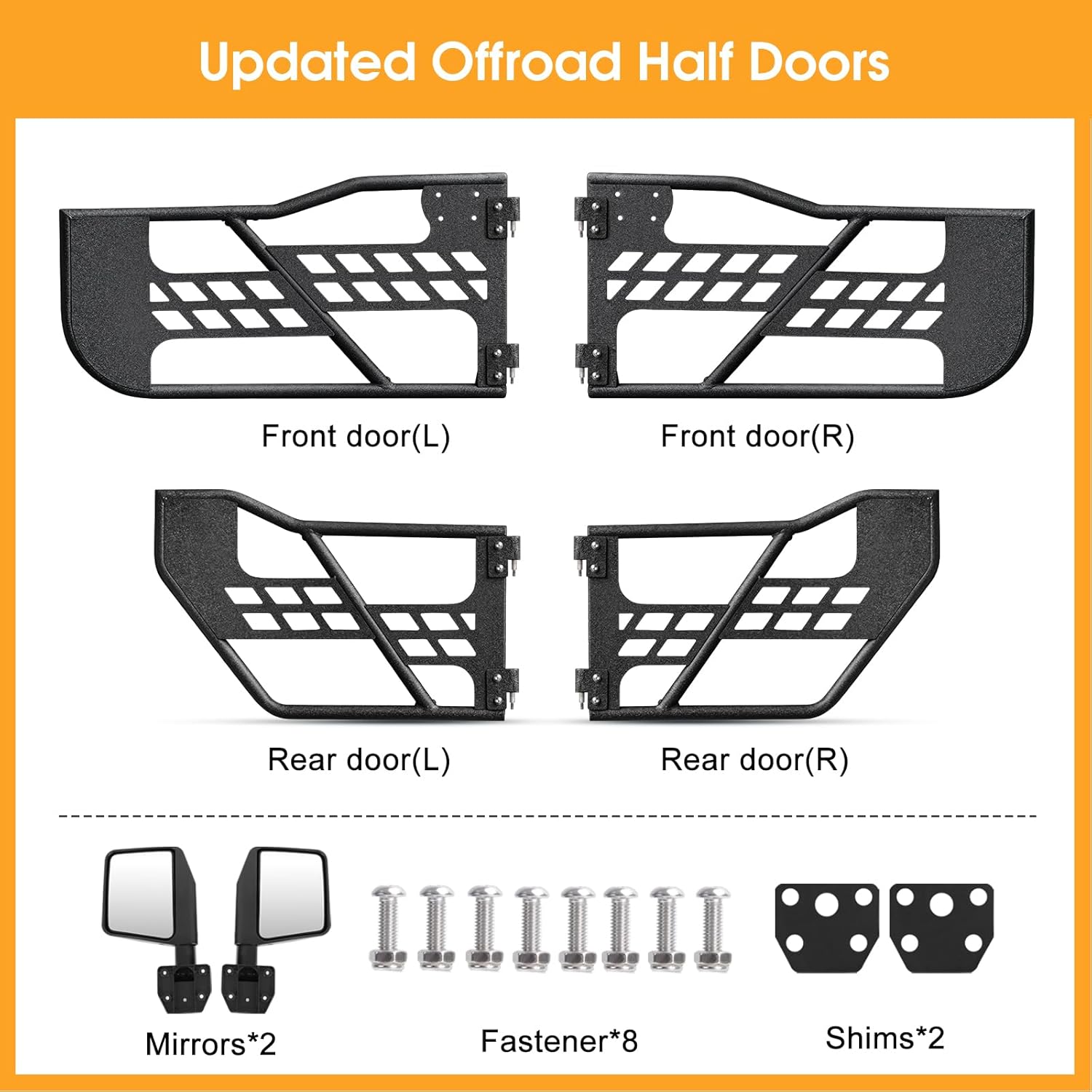 Tube Door Half Doors Tubular Doors with Mirror Compatible with 2018 2019 2020 2021 2022 2023 2024 2025 2026 Jeep Wrangler JL JLU Summer Doors for Gladiator JT 4-Door