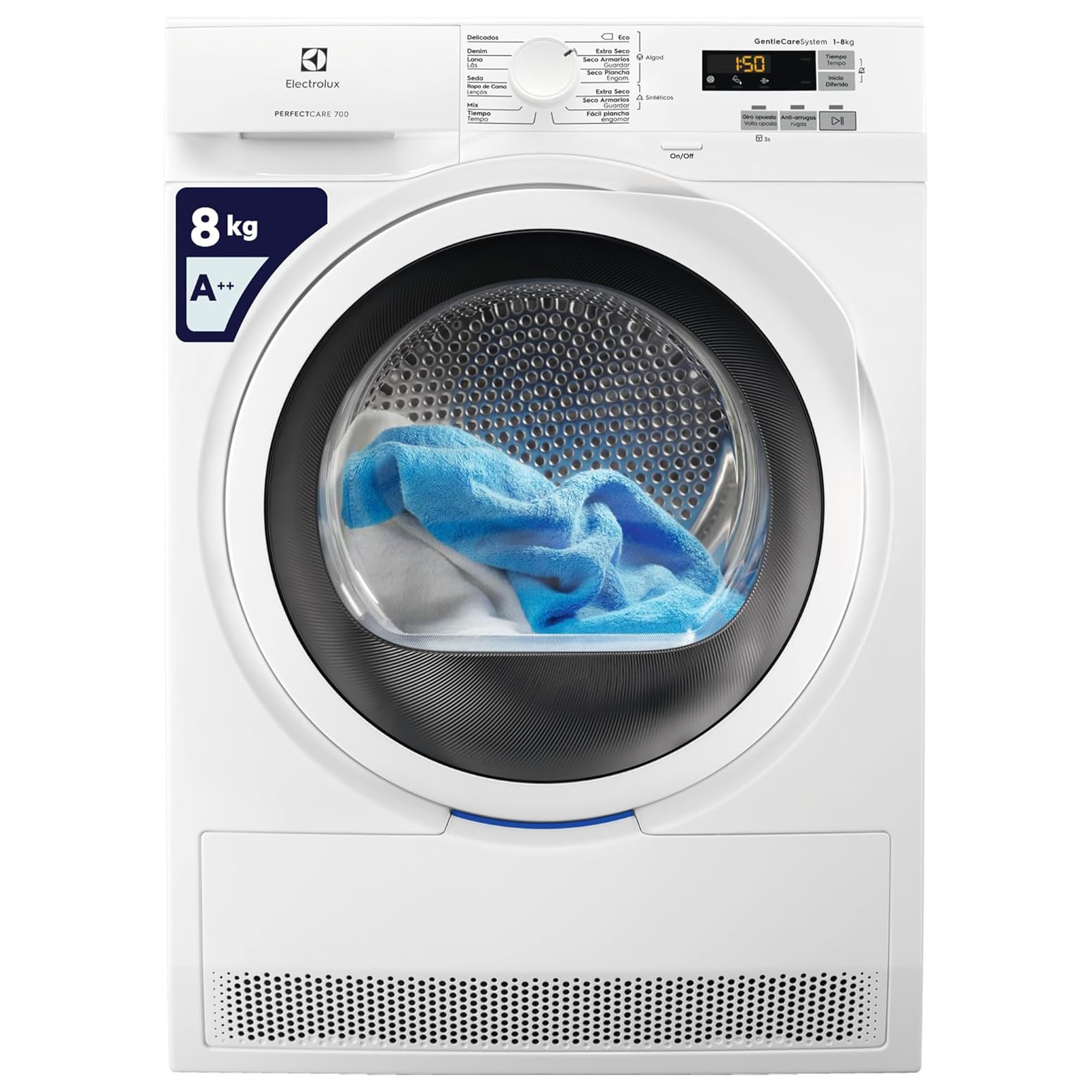Electrolux EW7H5825IB Secadora de Libre Instalación, Carga Frontal, 8 Kg, Inicio Diferido, Motor inverter, Programa Rápido, Panel control LCD, Blanco, Clase A++