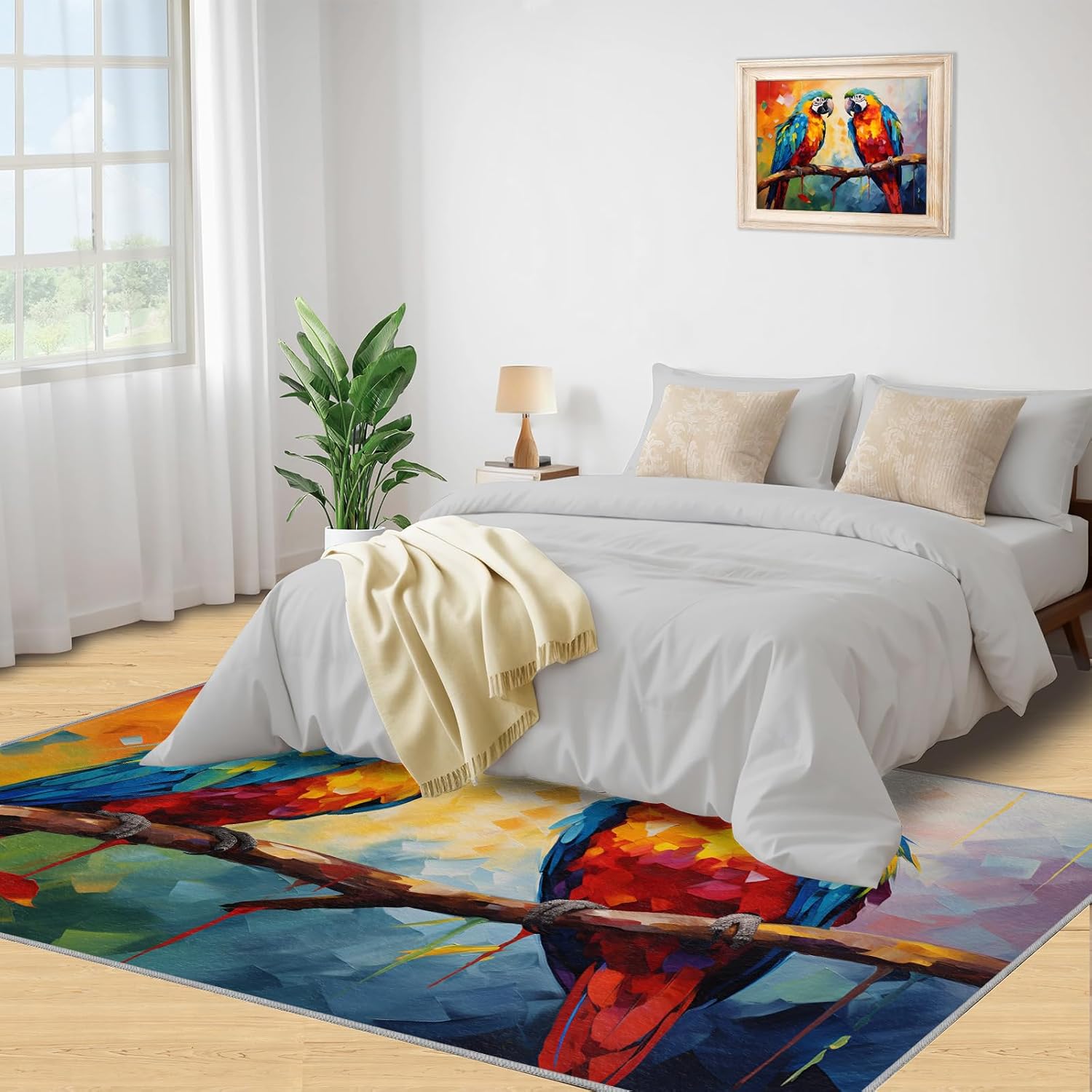 2x3 Macaw Rug - Parrot Doormat Outdoor Entrance, Tropical Avian Laundry Room Carpet Non Slip Accent Throw Rugs for Bathroom Kitchen Sink Front Door